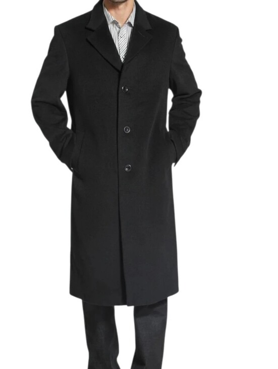 Bradley Jons Other - Bradley Jons Men's Black Single-Breasted Overcoat Cashreme Wool Blend Size 42